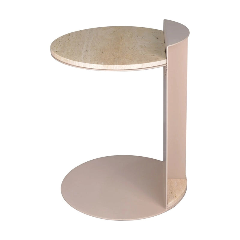 Contemporary Natural Marble Metal C-Shaped End Table, Beige/Pink Beige