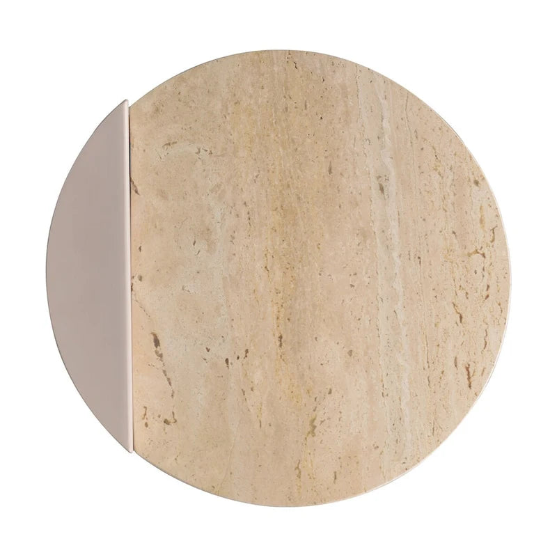 Contemporary Natural Marble Metal C-Shaped End Table, Beige/Pink Beige