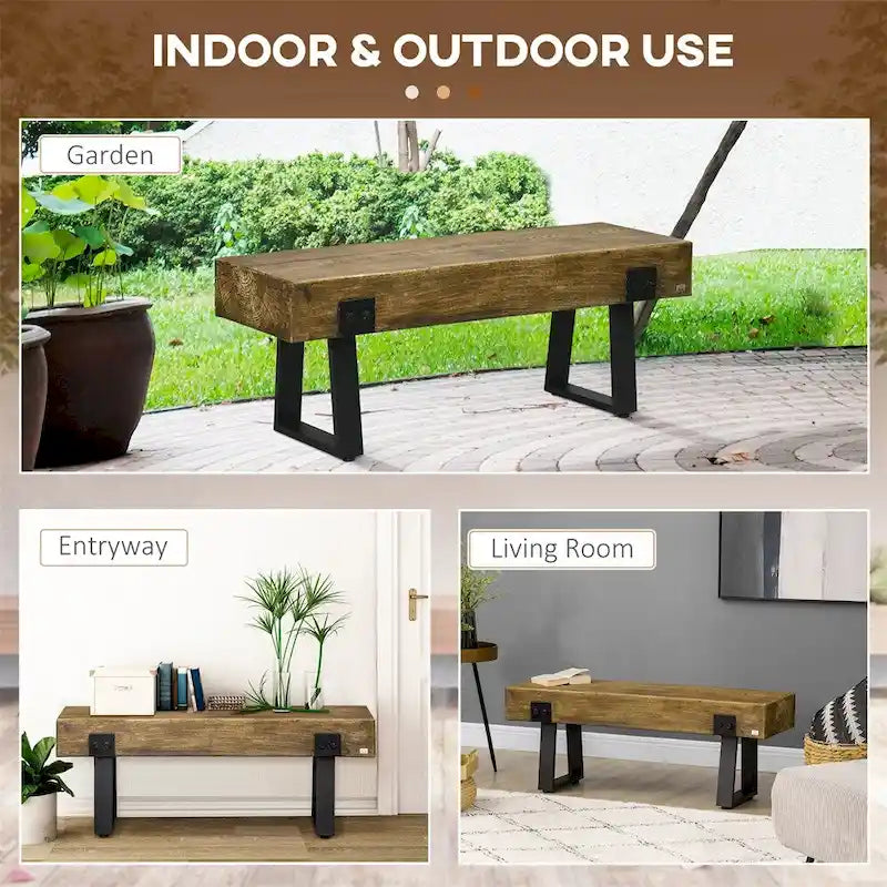 Garden Bench with Metal Legs Rustic Wood Effect Concrete Entryway Bench