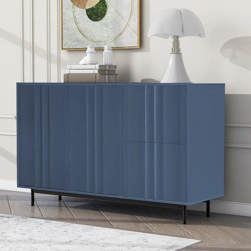 Wave Pattern Storage Cabinet with 2 Doors and 2 Drawers, Adjustable, Suitable for Study, Entrance and Living Room
