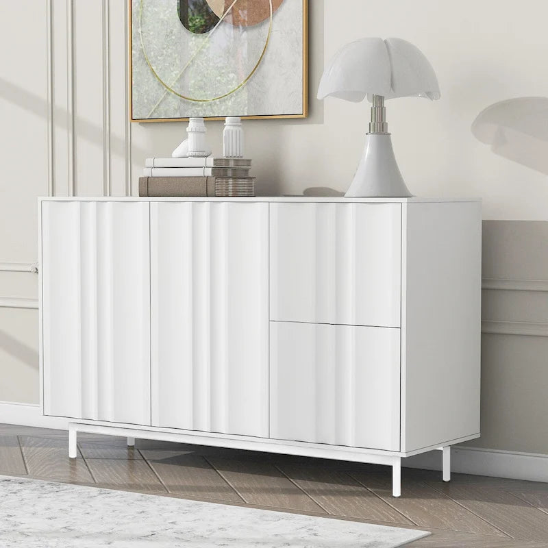 Wave Pattern Storage Cabinet with 2 Doors and 2 Drawers, Adjustable, Suitable for Study, Entrance and Living Room