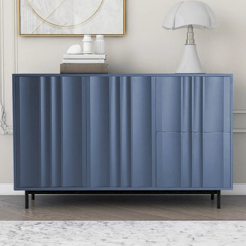 Wave Pattern Storage Cabinet with 2 Doors and 2 Drawers, Adjustable, Suitable for Study, Entrance and Living Room