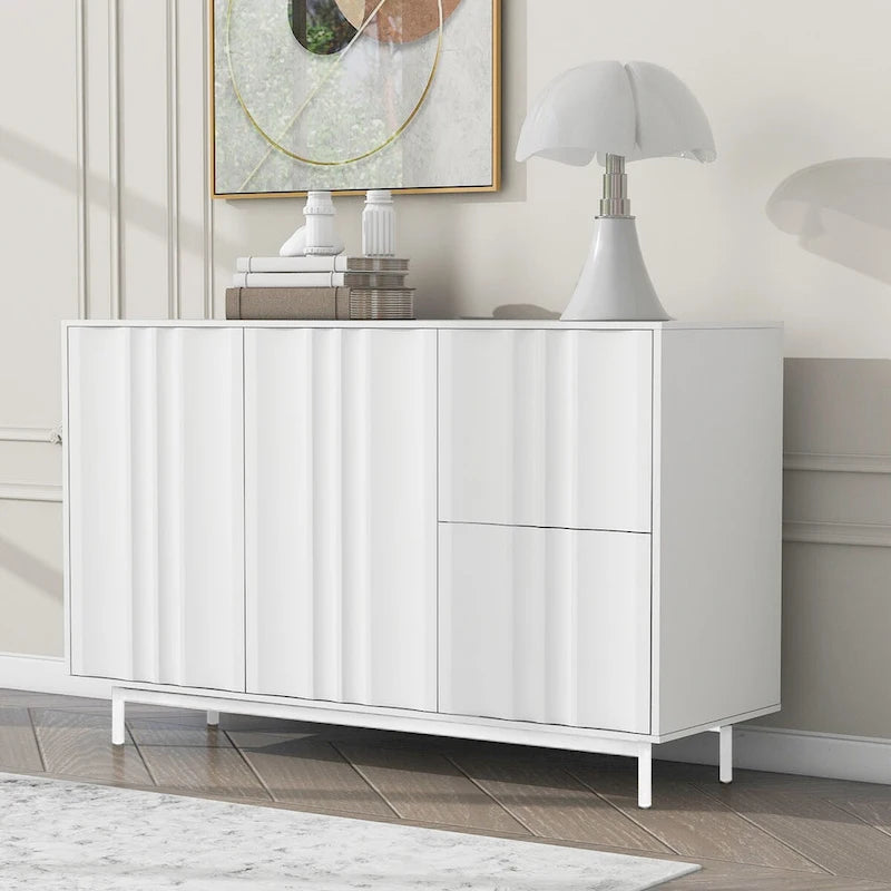 Wave Pattern Storage Cabinet with 2 Doors and 2 Drawers, Adjustable, Suitable for Study, Entrance and Living Room