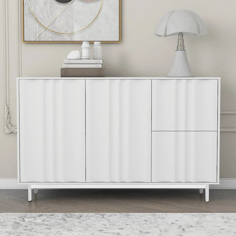 Wave Pattern Storage Cabinet with 2 Doors and 2 Drawers, Adjustable, Suitable for Study, Entrance and Living Room