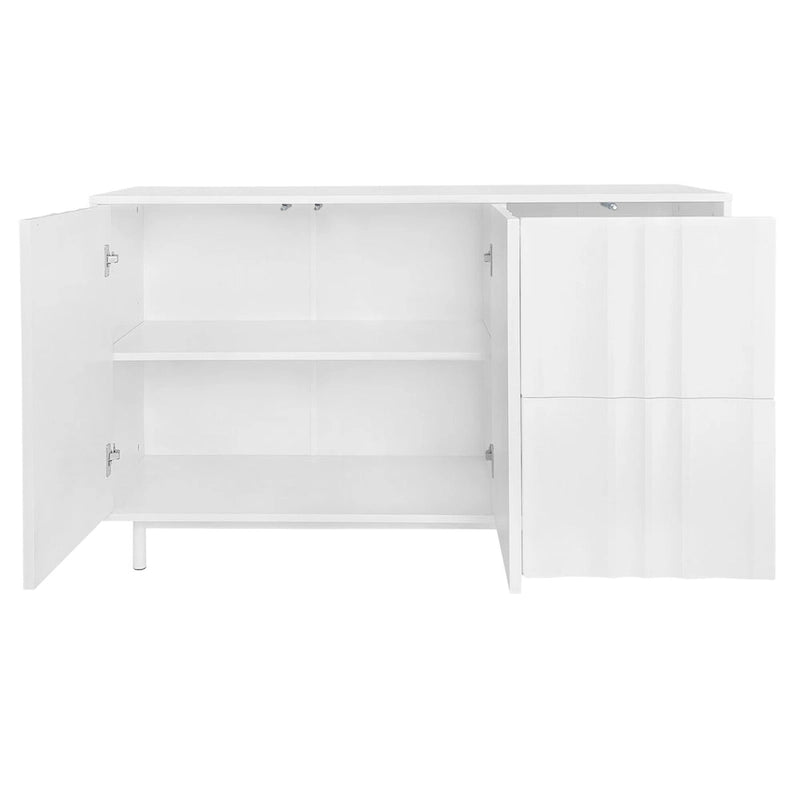 Wave Pattern Storage Cabinet with 2 Doors and 2 Drawers, Adjustable, Suitable for Study, Entrance and Living Room