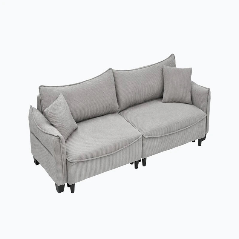 Green Corduroy Fabric Convertible Sofa Bed with Two Throw Pillows