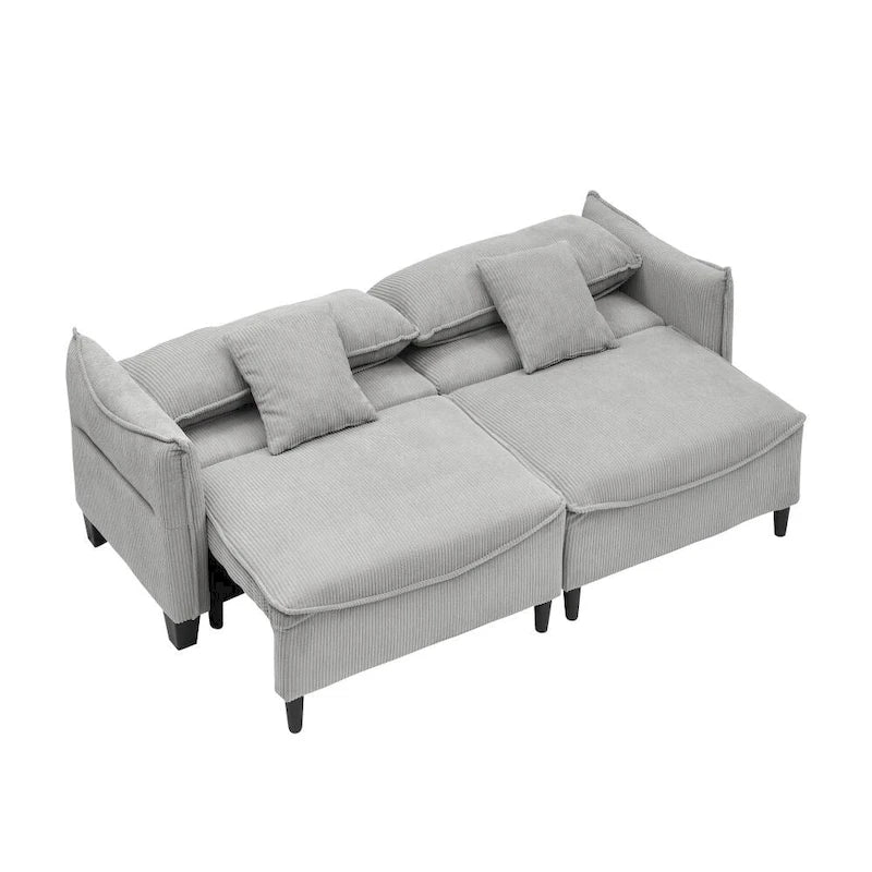 Green Corduroy Fabric Convertible Sofa Bed with Two Throw Pillows