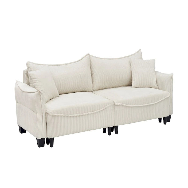Green Corduroy Fabric Convertible Sofa Bed with Two Throw Pillows