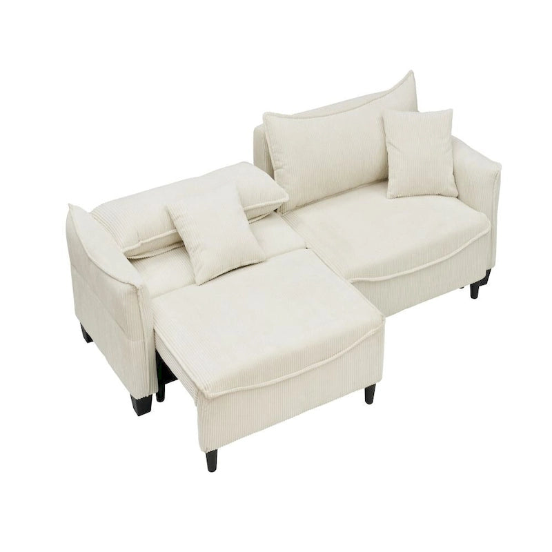 Green Corduroy Fabric Convertible Sofa Bed with Two Throw Pillows