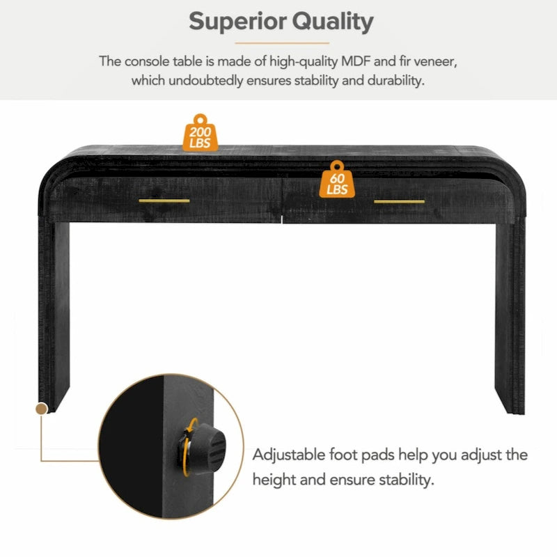 Unique Retro Silhouette Console Table with Two Drawers Fluted Detail