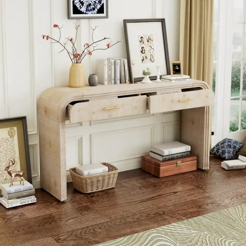 Unique Retro Silhouette Console Table with Two Drawers Fluted Detail
