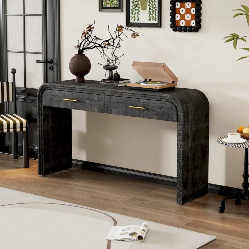 Unique Retro Silhouette Console Table with Two Drawers Fluted Detail