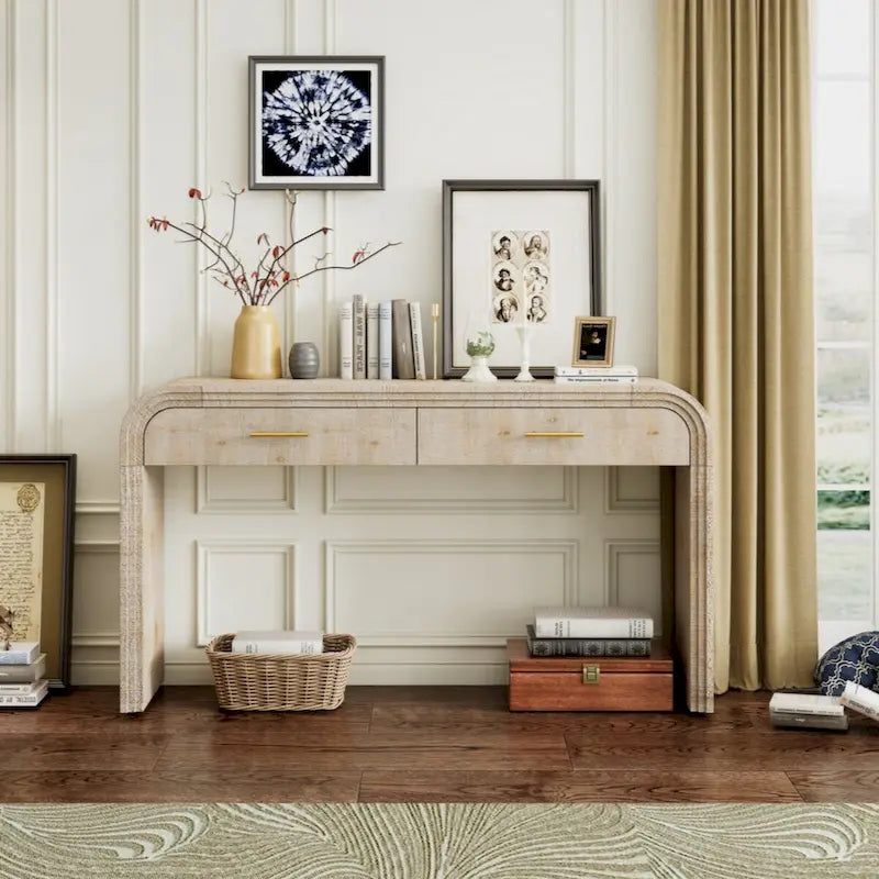 Unique Retro Silhouette Console Table with Two Drawers Fluted Detail