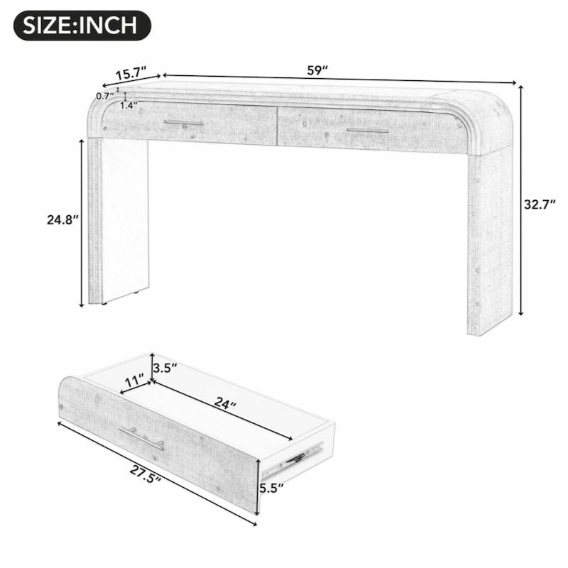 Unique Retro Silhouette Console Table with Two Drawers Fluted Detail