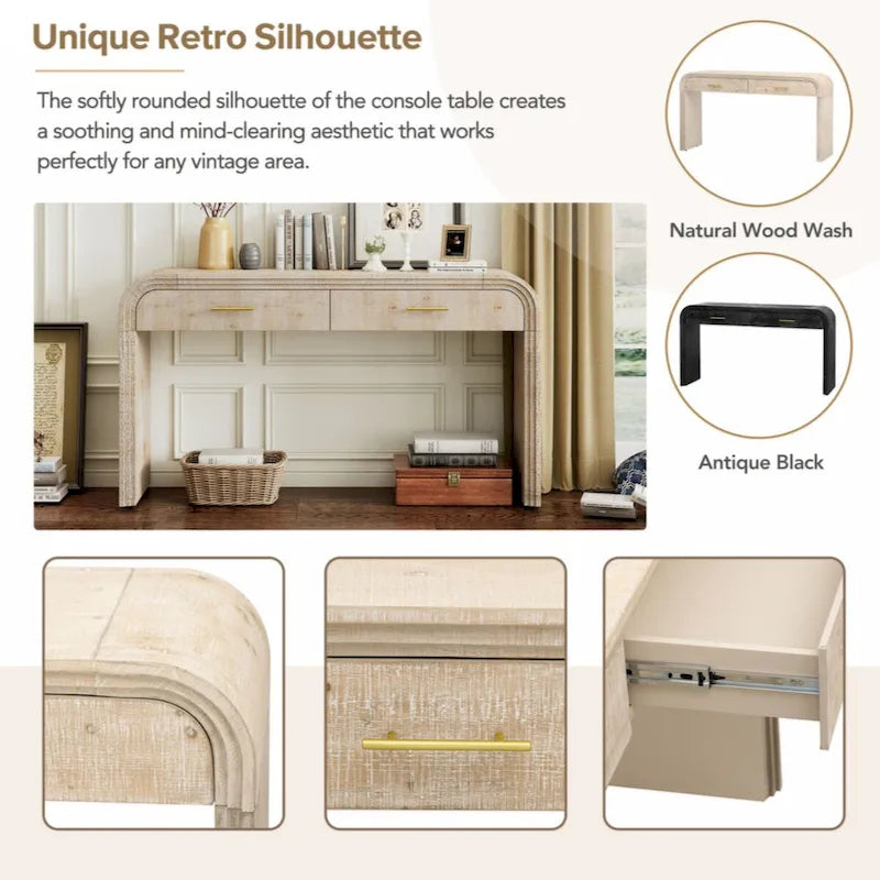 Unique Retro Silhouette Console Table with Two Drawers Fluted Detail