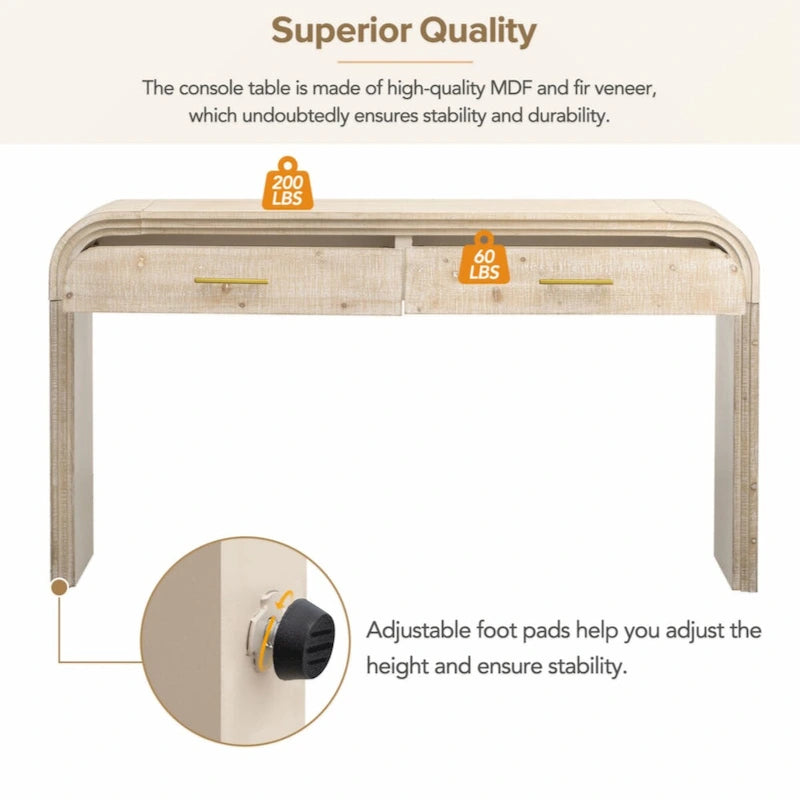 Unique Retro Silhouette Console Table with Two Drawers Fluted Detail