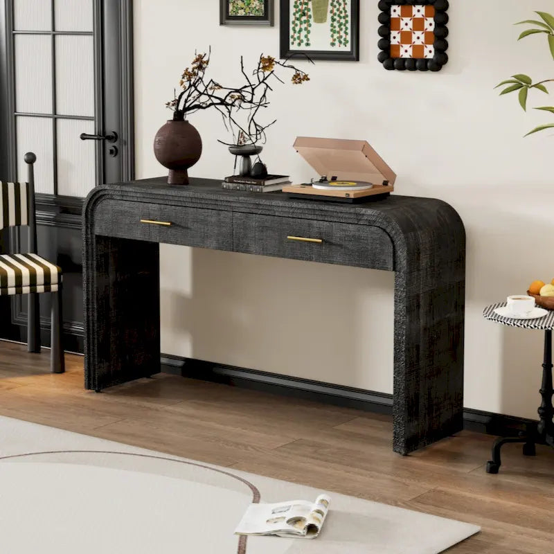 Unique Retro Silhouette Console Table with Two Drawers Fluted Detail