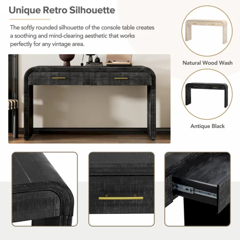 Unique Retro Silhouette Console Table with Two Drawers Fluted Detail