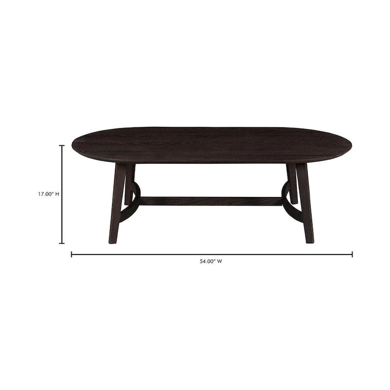 Mid-Century Modern Solid Oak Coffee Table 54W x 17H x 28D Inches