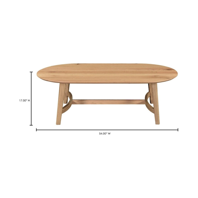 Mid-Century Modern Solid Oak Coffee Table 54W x 17H x 28D Inches
