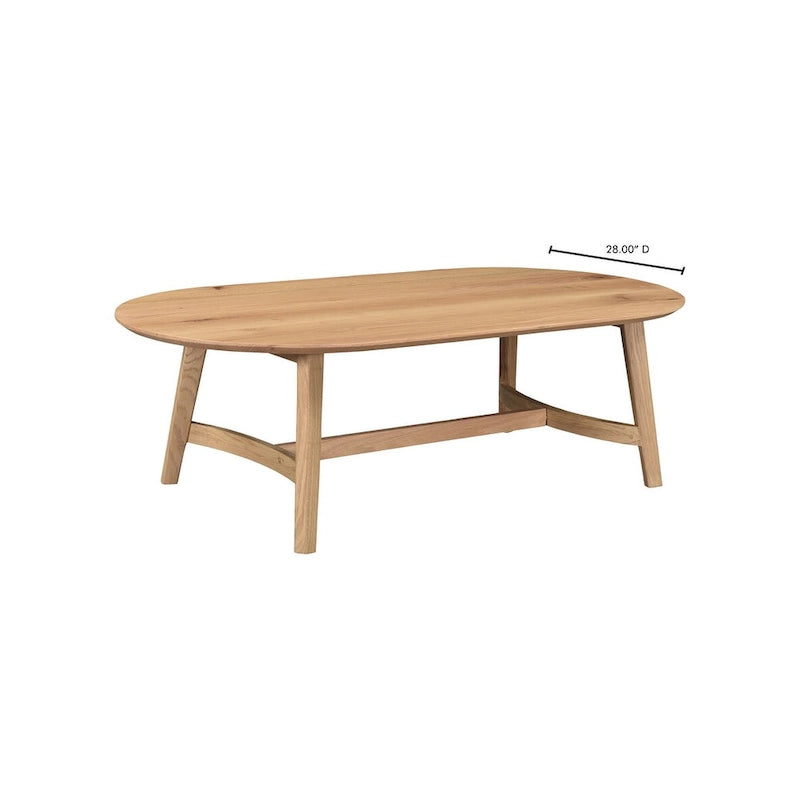 Mid-Century Modern Solid Oak Coffee Table 54W x 17H x 28D Inches