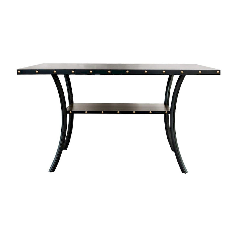 38 Inch Counter Height Dining Table, Rectangular Nailhead Trim, Black Oak Wood