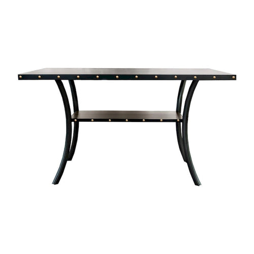 38 Inch Counter Height Dining Table, Rectangular Nailhead Trim, Black Oak Wood