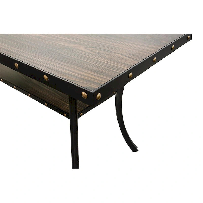 38 Inch Counter Height Dining Table, Rectangular Nailhead Trim, Black Oak Wood