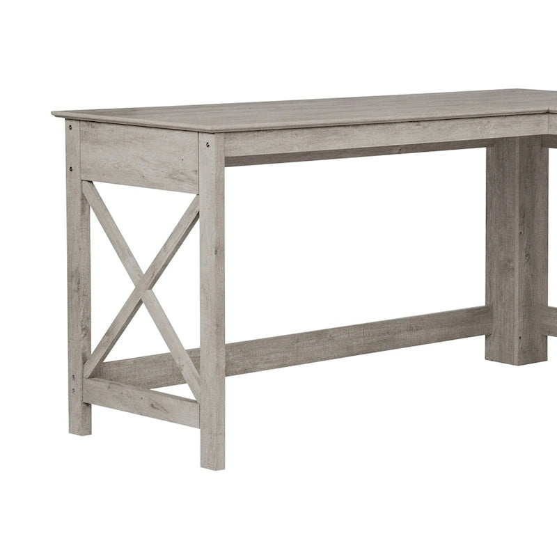 Washed Gray L-Shape Desk with 1 Drawer and 2 Open Shelves