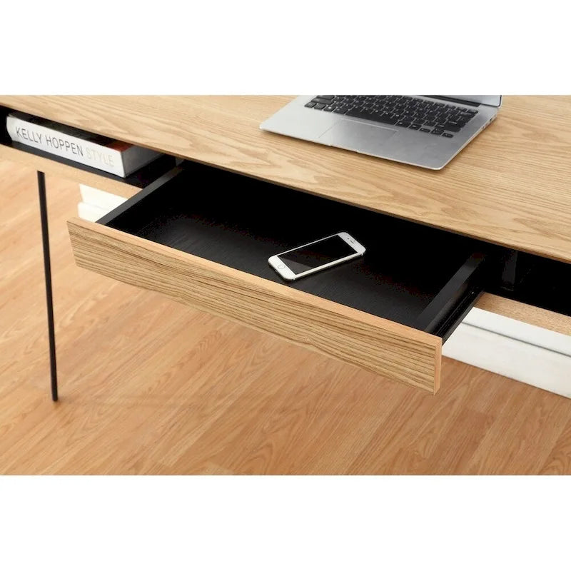 Contemporary Oak Desk with Metal Wire Legs for Home Office