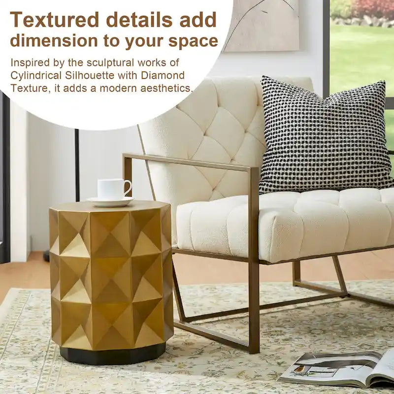 Antique Gold MGO Geometric Side Table or Accent Stool 14L x 14W x 17H