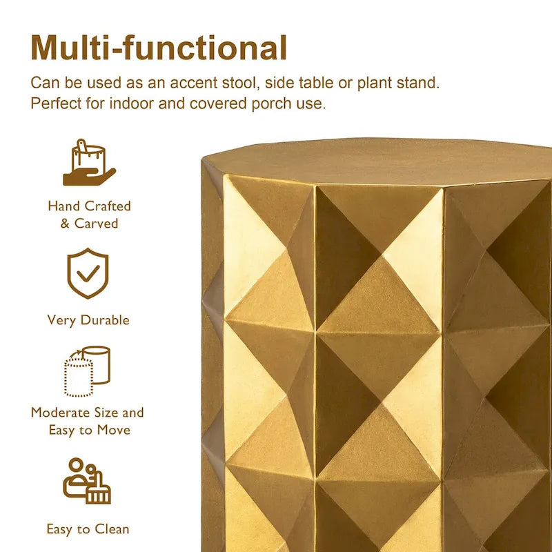 Antique Gold MGO Geometric Side Table or Accent Stool 14L x 14W x 17H