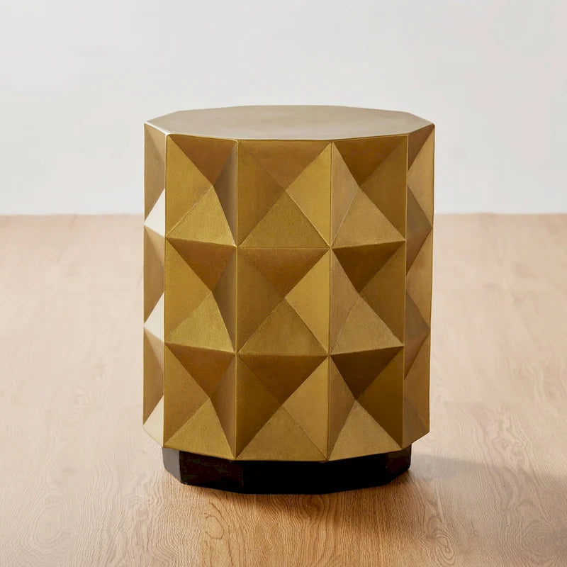 Antique Gold MGO Geometric Side Table or Accent Stool 14L x 14W x 17H
