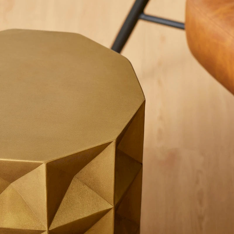 Antique Gold MGO Geometric Side Table or Accent Stool 14L x 14W x 17H