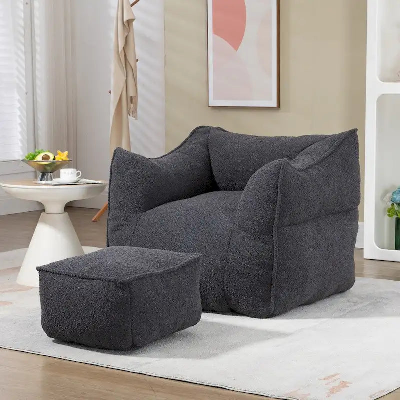 Oversized Fluffy Deep Seat Armless Square Bean Bag Chair with Ottoman