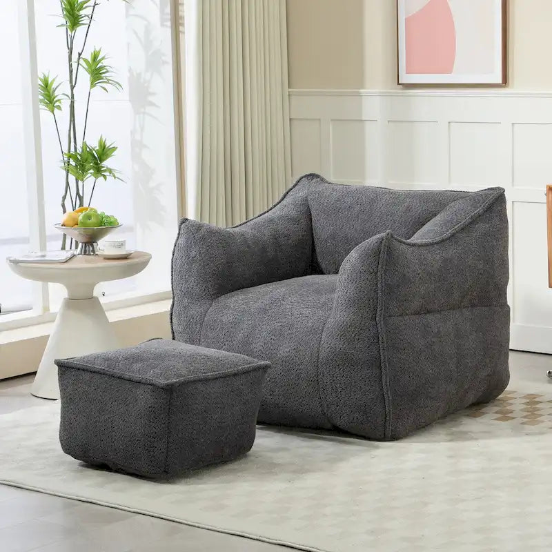 Oversized Fluffy Deep Seat Armless Square Bean Bag Chair with Ottoman