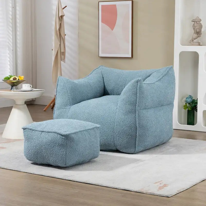 Oversized Fluffy Deep Seat Armless Square Bean Bag Chair with Ottoman