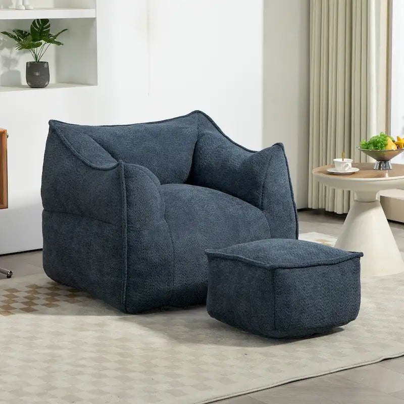 Oversized Fluffy Deep Seat Armless Square Bean Bag Chair with Ottoman