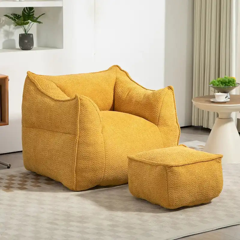 Oversized Fluffy Deep Seat Armless Square Bean Bag Chair with Ottoman
