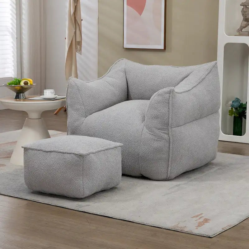 Oversized Fluffy Deep Seat Armless Square Bean Bag Chair with Ottoman