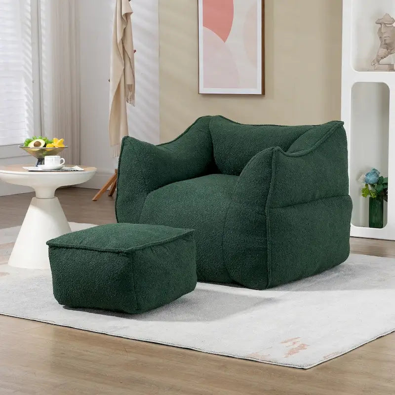 Oversized Fluffy Deep Seat Armless Square Bean Bag Chair with Ottoman