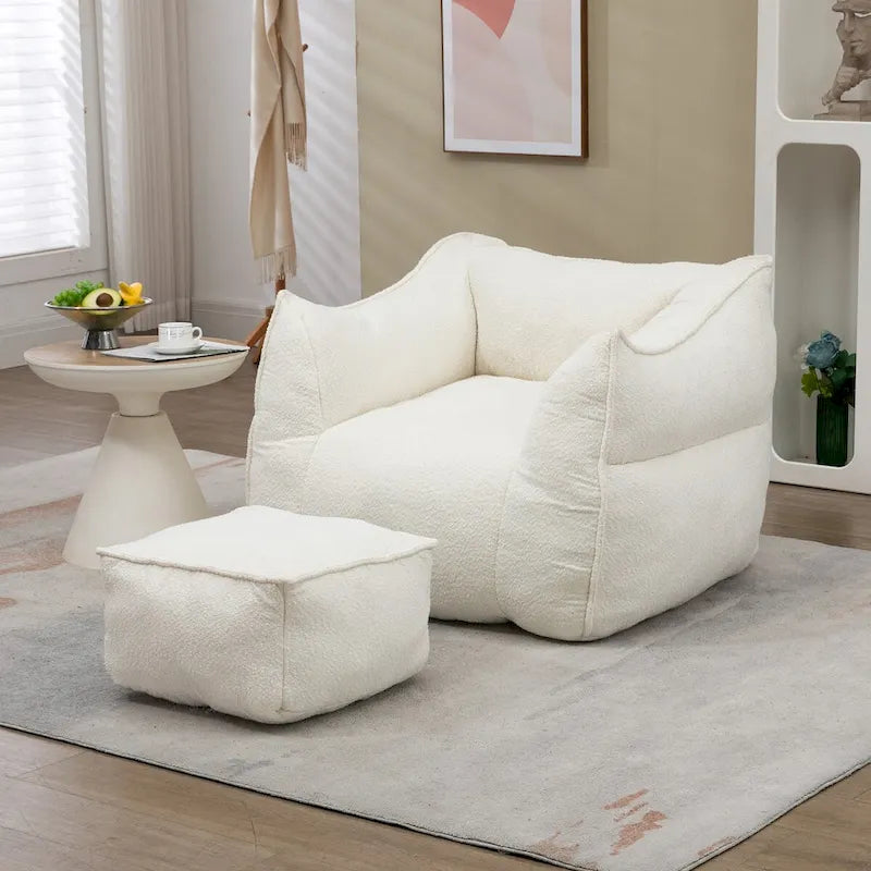 Oversized Fluffy Deep Seat Armless Square Bean Bag Chair with Ottoman