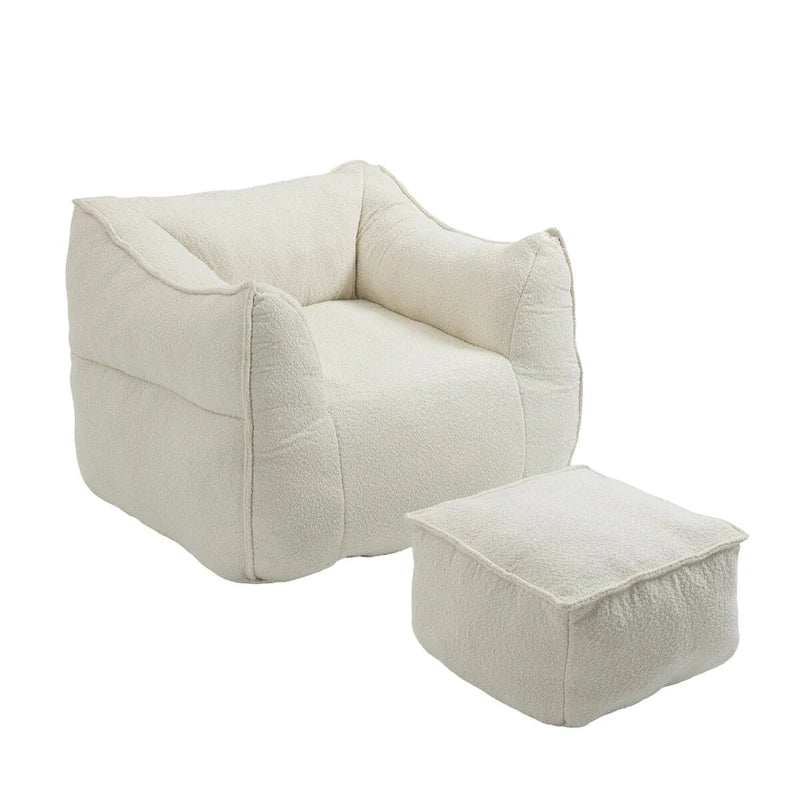 Oversized Fluffy Deep Seat Armless Square Bean Bag Chair with Ottoman