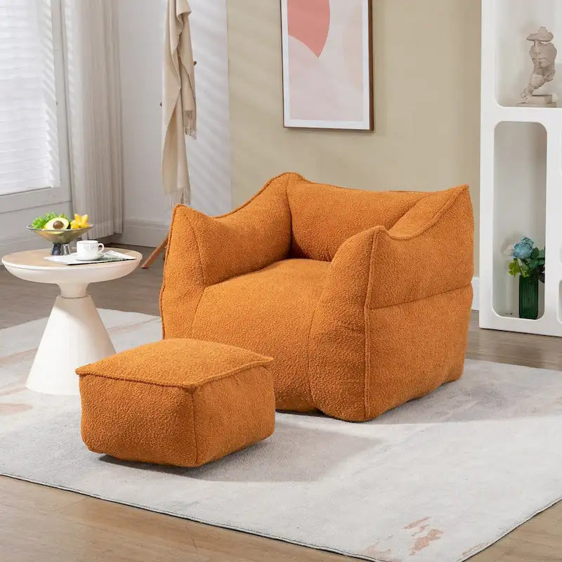 Oversized Fluffy Deep Seat Armless Square Bean Bag Chair with Ottoman