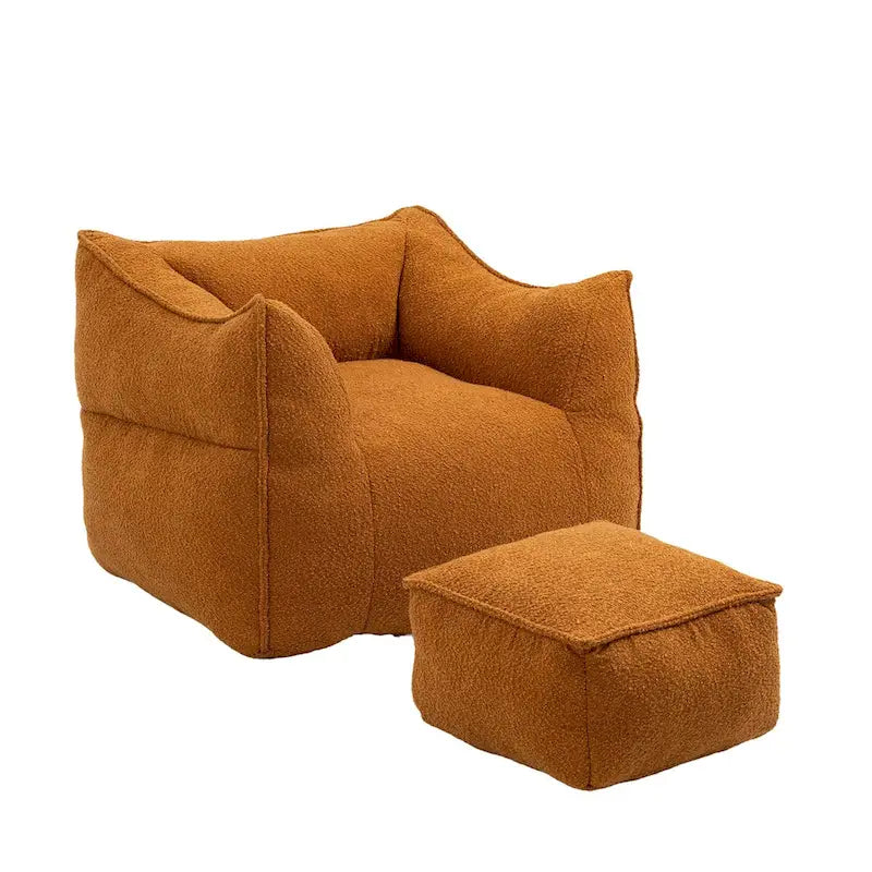 Oversized Fluffy Deep Seat Armless Square Bean Bag Chair with Ottoman