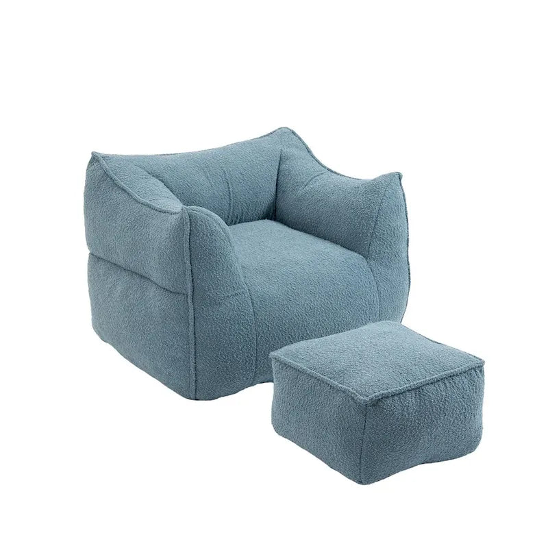 Oversized Fluffy Deep Seat Armless Square Bean Bag Chair with Ottoman