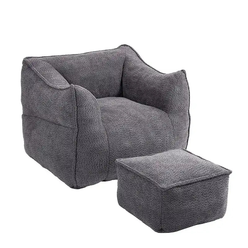 Oversized Fluffy Deep Seat Armless Square Bean Bag Chair with Ottoman