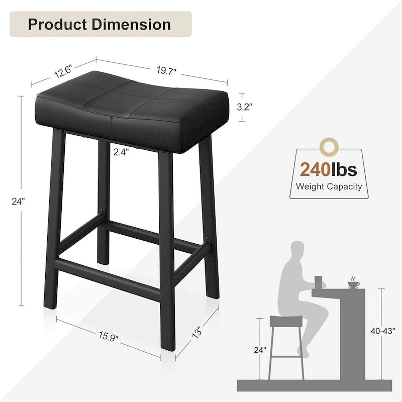 24-Inch Bar Stools Ergonomic Saddle Seat Set of 2