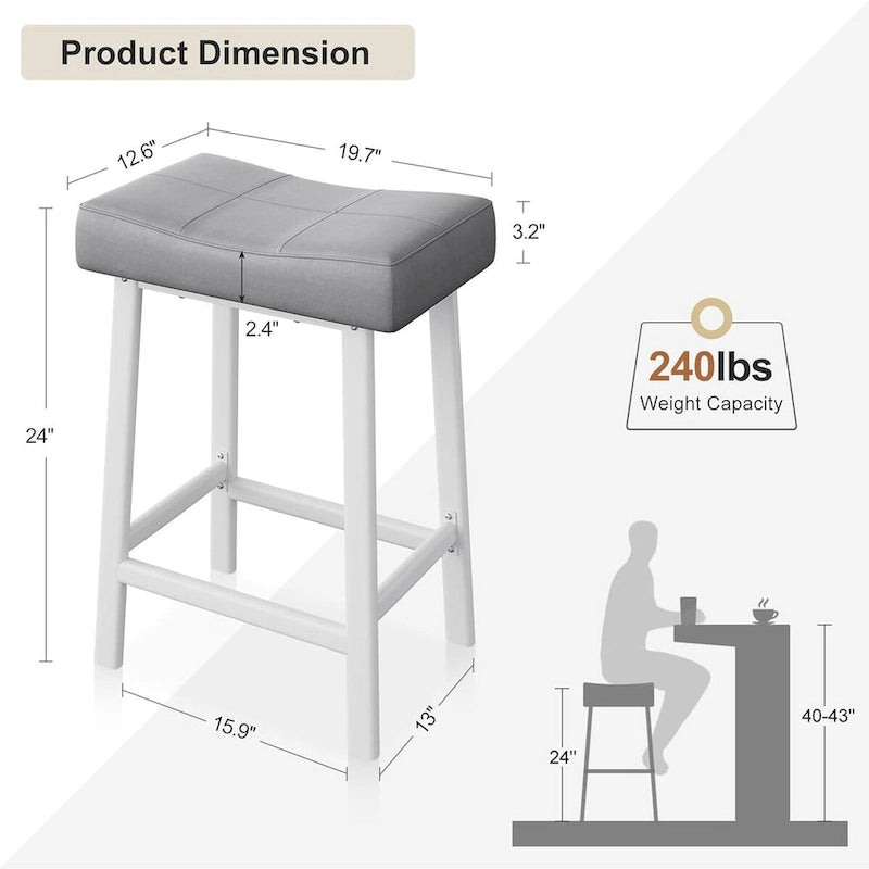 24-Inch Bar Stools Ergonomic Saddle Seat Set of 2